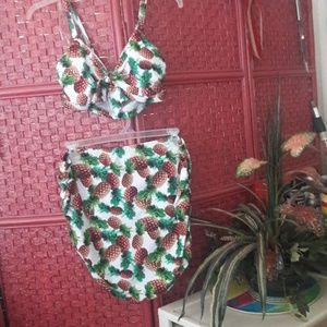 2 piece high waisted suit, pineapple print